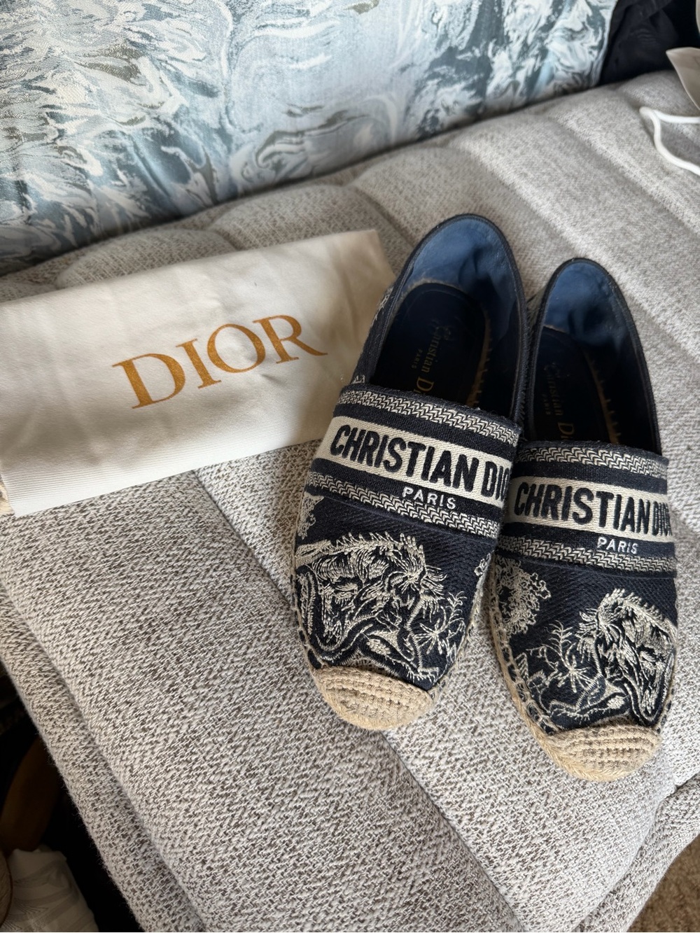 Pre loved- Dior Navy blue and White Christian Dior Embroidered Espadrilles